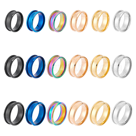 Unicraftale 18 Stück 6 Farben Edelstahl-Rohlingsring 3 Größen gerillter Ring runder leerer Ring für Inlay-Ring-Schmuckbandherstellung und Geschenk STAS-UN0042-79-1