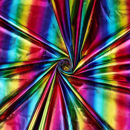 FINGERINSPIRE 1x1.6 Yards Hologram Iridescent Stretch Fabric 2 Way Stretch Rainbow Sparkly Polyester Striped Reflective Fabric by The Yard Mermaid Fabric for DIY Clothing Crafting Decoration DIY-WH0034-57-1