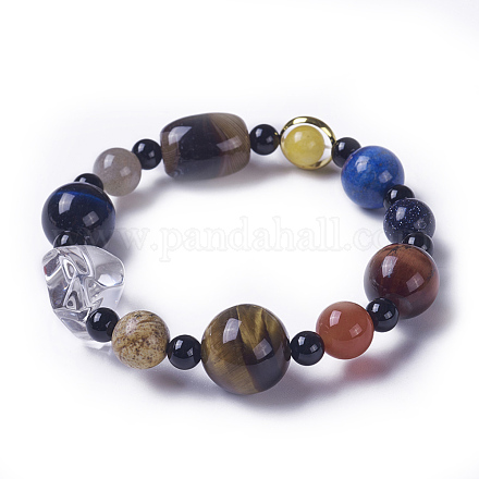 Natural & Synthetic Gemstone Beaded Stretch Bracelets BJEW-G613-03B-1