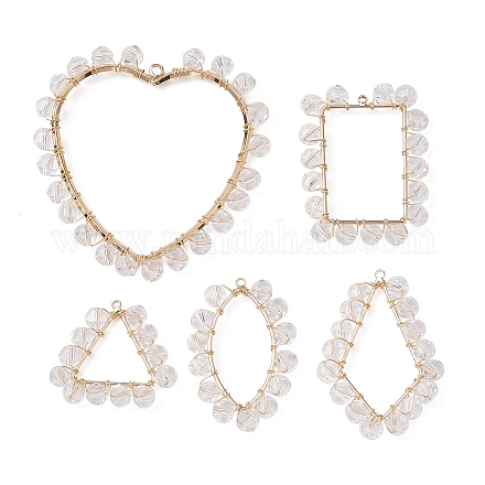 5 pendentif en laiton de style 5 avec perles de verre. PALLOY-JF02262-1