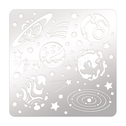 FINGERINSPIRE Planet Pattern Metal Stencils 15.6cm Square Metal Planet Pattern Stencil Stainless Steel Space Theme Stencil for Scrapbooking Galaxy Stencil for Engraving DIY-WH0279-047-1