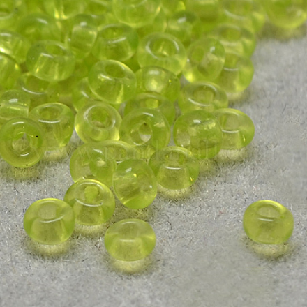 8/0グレードの丸いガラスシードビーズ  透明色  緑黄  8/0  3x2mm  穴：1mm  約10000個/袋 SEED-Q006-3mm-F18-1