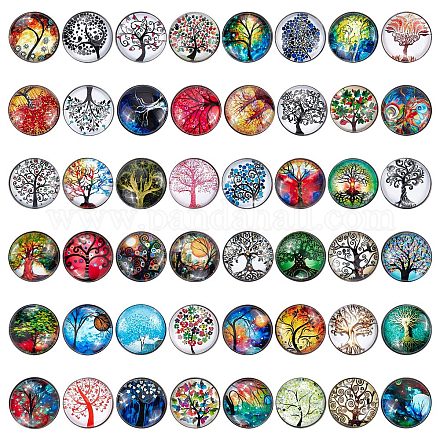 SUNNYCLUE 1 Box 48Pcs Snap Jewelry Charms 18mm Glass Snap Buttons Bulk Tree of Life Snap Button Interchangeable Snaps Button for Jewelry Making Lanyard Necklace Bracelet Breakaway Buttons Adult Craft BUTT-SC0001-02A-1
