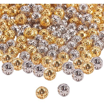 PandaHall Elite 200pcs Platinum & Golden Iron Round Filigree Beads Hollow Ball Metal Spacer Beads for DIY Necklace Charm Bracelet Jewelry Making IFIN-PH0023-54-1