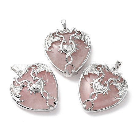 Configuración de rhinestone con colgante de corazón de cuarzo rosa natural G-K339-01P-04-1