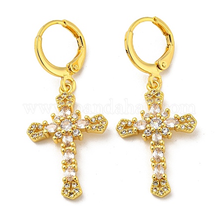 Real 18K Gold Plated Brass Dangle Leverback Earrings EJEW-A033-03G-04-1
