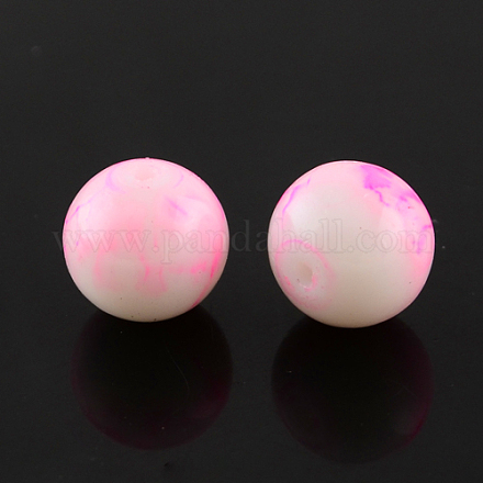 Hebras de cuentas redondas de vidrio pintado con spray de color rosa perla X-GLAA-R139-12mm-01-1