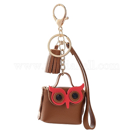 Mini porte-monnaie dame hibou femme porte-clés en cuir pu avec pompon ANIM-PW0003-052B-1