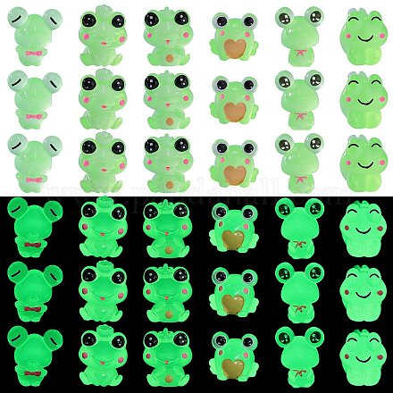 36 pièces 6 styles de décorations d'affichage en résine lumineuse grenouille RESI-SZ0003-45-1