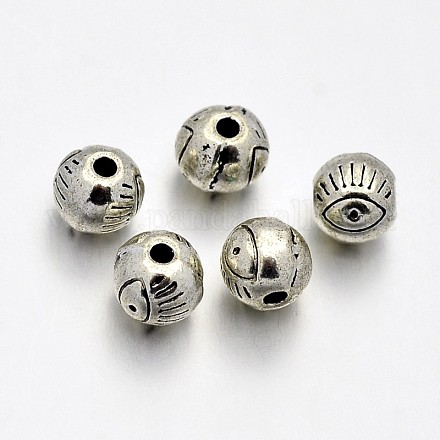 Tibétaine ronde en alliage de style avec des perles d'oeil PALLOY-E381-18AS-NR-1