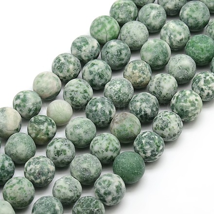 Tache verte naturelle givrée jasper brins de perles rondes G-M064-12mm-10-1