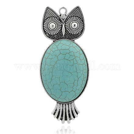 Antique Silver Plated Alloy Owl Big Pendants PALLOY-J661-01AS-1