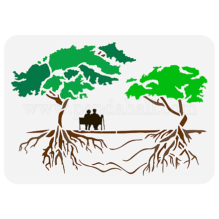 FINGERINSPIRE Tree of Life Painting Stencil 11.7x8.3 inch Reusable Life Tree Couple Silhouette Drawing Template Plant Wall Painting Stencil Plastic Hollow Out Stencil for DIY Craft Home Decor DIY-WH0396-397-1