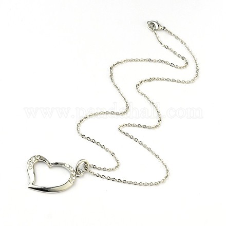 Trendy Alloy Rhinestone Heart Pendant Necklaces NJEW-F074-02-1