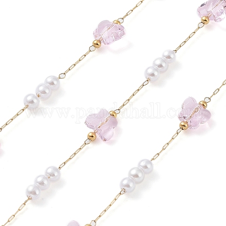 Cadenas de cuentas de perlas de imitación de plástico ABS y mariposas de vidrio hechas a mano CHC-R135-15G-1