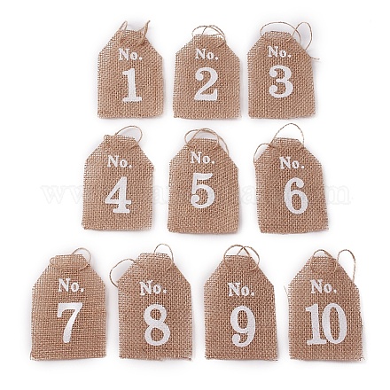 Cartellini con numero di tavolo in lino appesi HJEW-WH0021-17-1