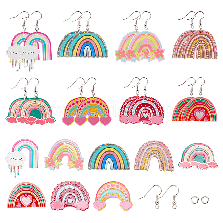 Sunnyclue 1 scatola 8 set fascino arcobaleno orecchini pendenti kit per la creazione di ciondoli colorati carino acrilico ciondoli arcobaleno per kit per la creazione di gioielli principianti principianti adulti donne orecchini pendenti fai da te forniture artigianali DIY-SC0021-37-1