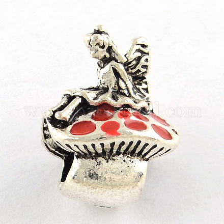 Antique Silver Plated Fairy and Mushroom Tibetan Style Alloy Enamel European Beads ENAM-Q421-12C-1