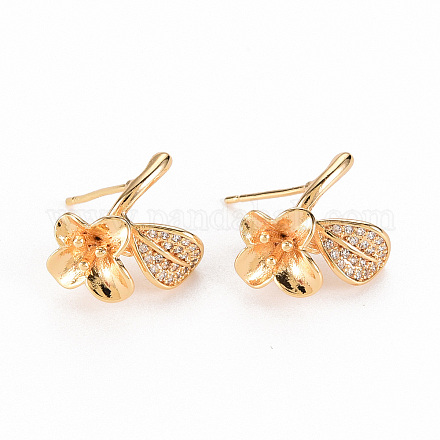 Brass Micro Pave Clear Cubic Zirconia Earring Findings KK-S356-257-NF-1