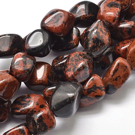 Acajou naturel pépites obsidienne perler brins G-L288-33-1