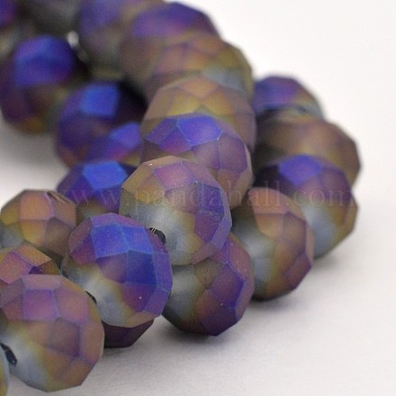 Full Rainbow Plated Faceted Rondelle Glass Beads Strands EGLA-J054-8x5mm-FR02-1