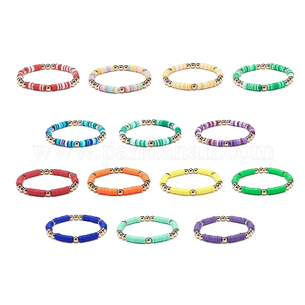 14 set di braccialetti elastici da surfista fatti a mano in argilla polimerica a 14 colori BJEW-JB08826-1