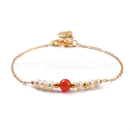 Bracelets en perles d'agate rouge naturelle / cornaline (teints et chauffés) BJEW-JB05327-05-1