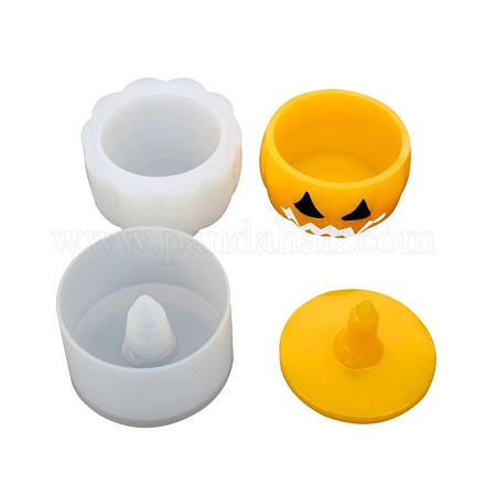 Thème d'halloween bricolage citrouille jack-o'-lanterne boîte de rangement et couvercle ensemble de moules en silicone DIY-G058-A01-1