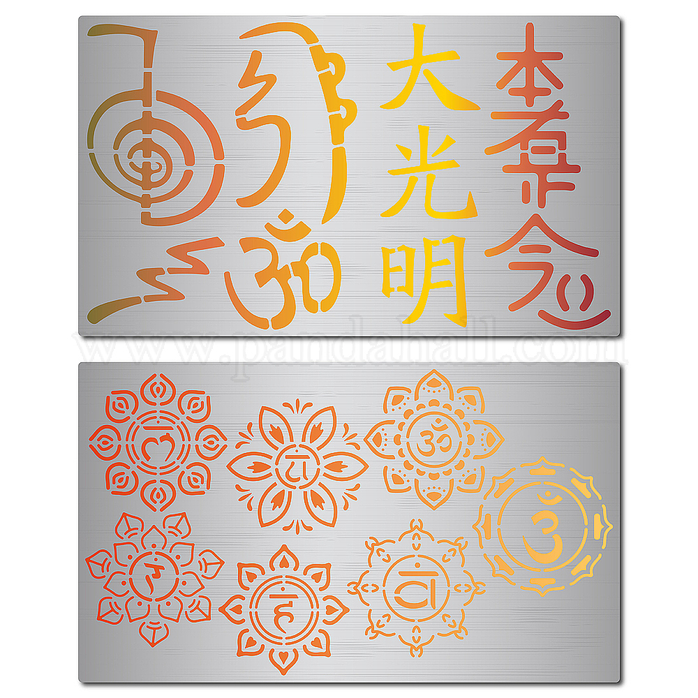 Shop 2 Styles Metal Reiki Symbols Stencil Chinese Letters