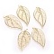 Iron Filigree Pendants, Leaf, Golden, 30x16x0.5mm, Hole: 1.4mm