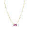 European Style Stainless Steel Paperclip Chain Pendant Necklace for Women, Oval, with Enamel, Real 18K Gold Plated, Medium Violet Red