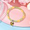 Baking Painted Imitation Jade Glass Round Beaded Charm Bracelets, with Faceted Glass Heart Charms & Brass Rhinestone Spacer Beads, Green Yellow, Inner Diameter: 2-1/8 inch(5.5cm)