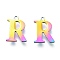 Ion Plating(IP) 304 Stainless Steel Charms, Laser Cut, Alphabet, Rainbow Color, Letter.R, 12x9x0.8mm, Hole: 1mm