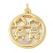Brass Micro Pave Cubic Zirconia Pendants, Flat Round with Human Charms, with Shell, Lead Free & Cadmium Free, Long-Lasting Plated, with Jump Ring, Real 18K Gold Plated, 20x17x3mm