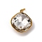316 Stainless Steel Faceted Glass Pendants, Rhombus, Ion Plating(IP), Real 18K Gold Plated,, with Loop, Clear, 17x14.5x6.5mm, Hole: 2.5mm