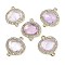 Natural Amethyst Faceted Oval Links, Rack Plating Brass Micro Pave Clear Cubic Zirconia Connector Charms, Golden, 20.5x17.5x4.5mm, Hole: 1.6mm