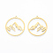 304 Stainless Steel Pendants, Ring with Mountain, Real 18K Gold Plated, 27.5x26x1mm, Hole: 1.4mm