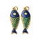304 Stainless Steel Enamel Pendants, with Jump Ring and Rhinestone, Ion Plating(IP), Fish Charm, Real 18K Gold Plated, 23.5x8.5x2mm, Hole: 2.5mm