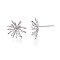 Brass Stud Earrings Findings for Half Drilled Beads, Flower, Platinum, Tray: 4mm, 15~16.5x15~16.5mm, Pin: 0.8mm