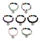 Natural Mixed Gemstone Round Beaded Chakra Stretch Bracelets, Brass Micro Pave Cubic Zirconia Tree Charm Bracelets for Women, Inner Diameter: 2-1/4 inch(5.6cm)