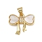 Brass Micro Pave Cubic Zirconia Pendants, Bowknot, with Shell, Cadmium Free & Lead Free, Golden, 16.5x18.5x3mm, Hole: 3.5x4.5mm
