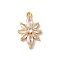 Brass Micro Pave Clear Cubic Zirconia Pendants, Nickle Free, Flower with Sun, Real 18K Gold Plated, 18x11x4mm, Hole: 1mm