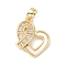 Shell Heart Pendants, Brass Pave Glass Charms, Real 18K Gold Plated, 20x15.5x3.5mm, Hole: 4x3mm