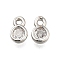 Brass Rhinestone Pendants, Long-Lasting Plated, Lead Free & Cadmium Free, Round Charm, Platinum, 6.5x4x2mm, Hole: 1mm