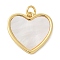 Brass Pendants, Heart, with Shell, Lead Free & Cadmium Free, Long-Lasting Plated, Real 18K Gold Plated, 18x18x2mm