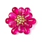 Teardrop Transparent Glass Pendants, Flower, with Glass Pearl Round Bead & Seed Beads & 304 Stainless Steel Open Jump Rings, Cerise, 24x27x9mm, Hole: 2.5mm
