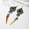 Bohemian Style Feather Dangle Earrings, Golden, Camel, 200mm