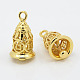 Vrais pendentifs de cloche bouddhiste en laiton plaqué 18k or véritable KK-K095-01G-1