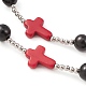 Collar de cuentas de rosario de madera y turquesa sintética NJEW-JN04431-03-4