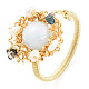 Круглое открытое кольцо-манжета с плетением из натурального жемчуга и драгоценных камней RJEW-T026-10G-1